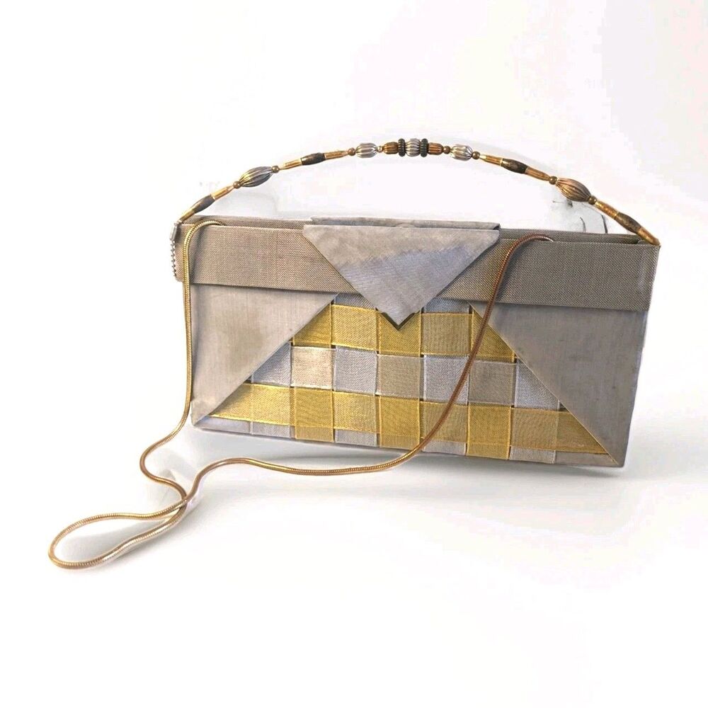 BO's ART LOS ANGELES "THE OPERA COLLECTION" HANDBAG, SILVER GOLD METALLIC MESH